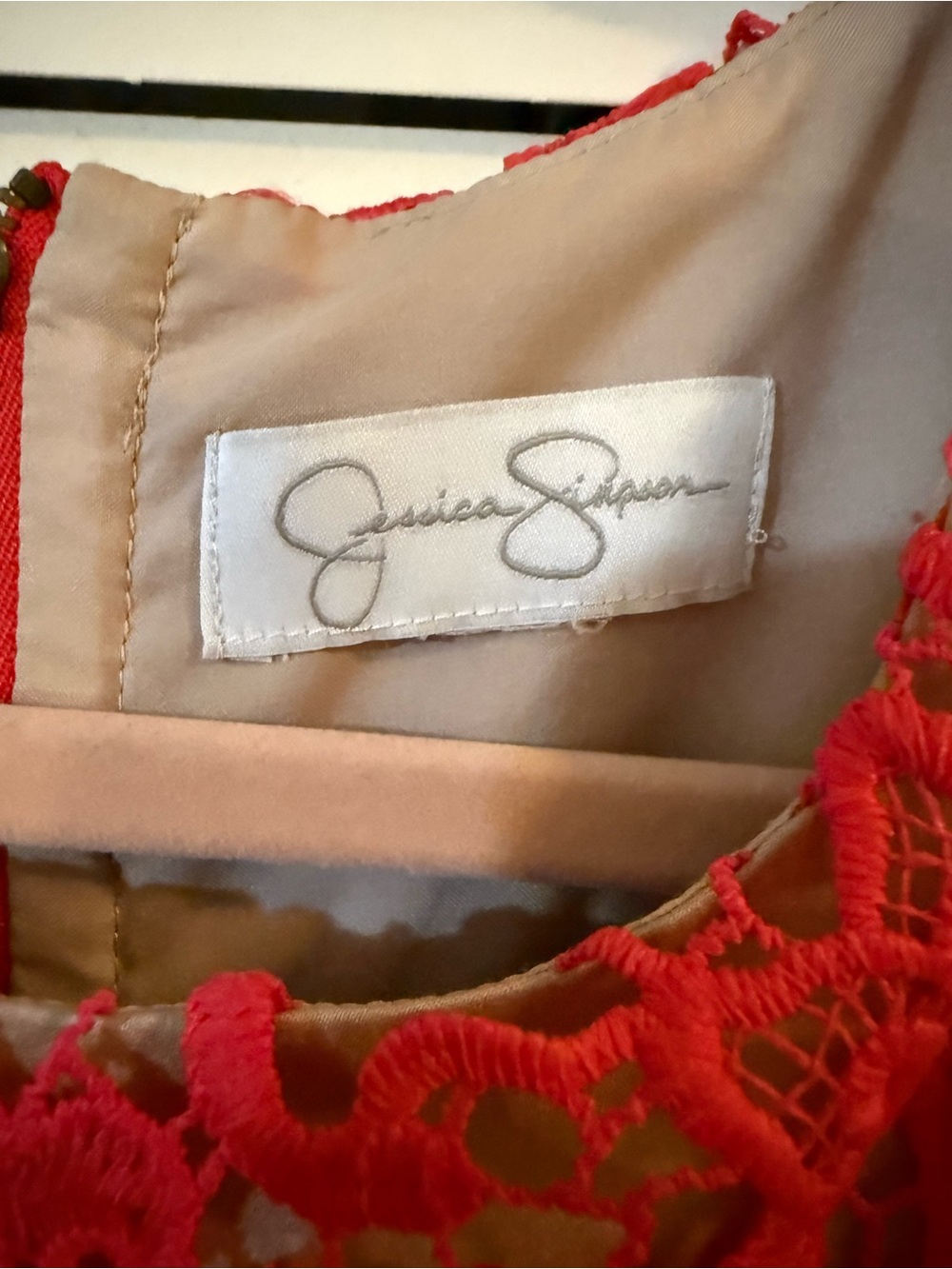 Jessica Simpson  Lace Fit-and-Flare Dress with Brown Trim - Picture 2 of 3